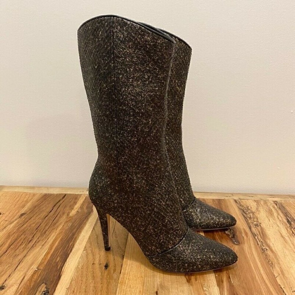 Cavallini Italy Heel Boots Black Snakeskin 7 NEW - Picture 3 of 10